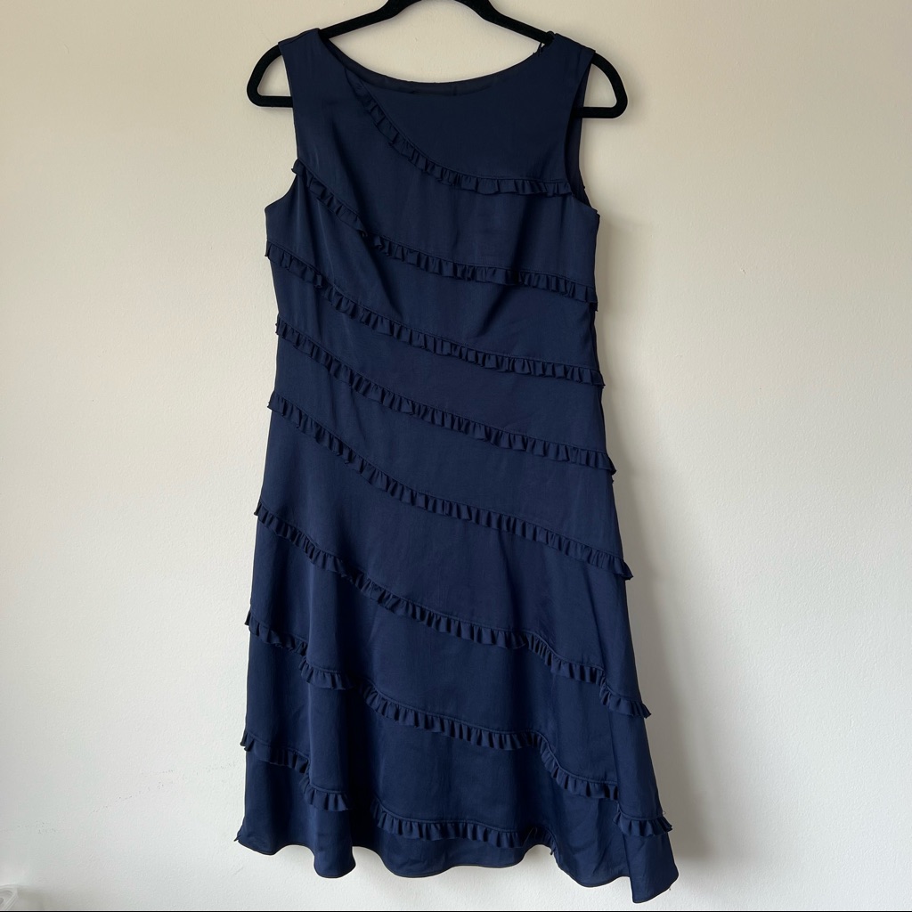Adrianna Papell A-Line Sleeveless Dress Navy Blue Ruffle Detail Size 6